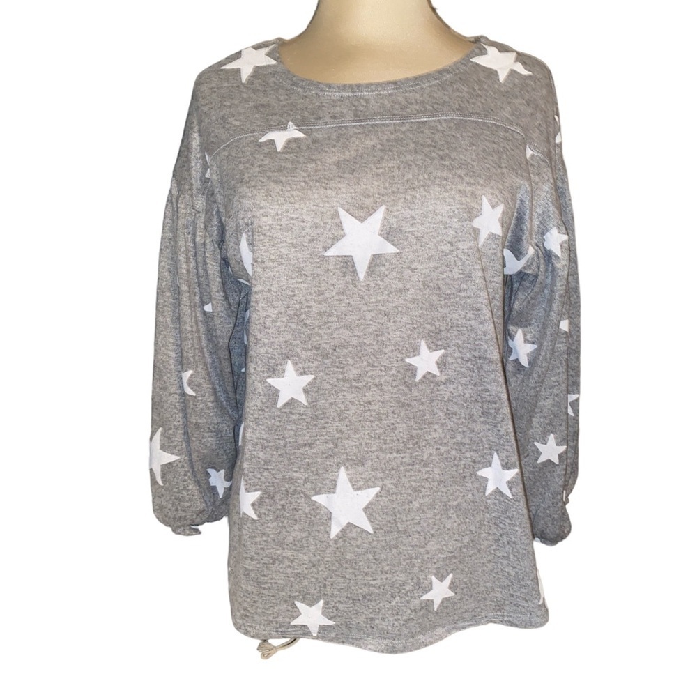 Moda blouse pullover style 3/4” billowy sleeves crewneck star print size medium